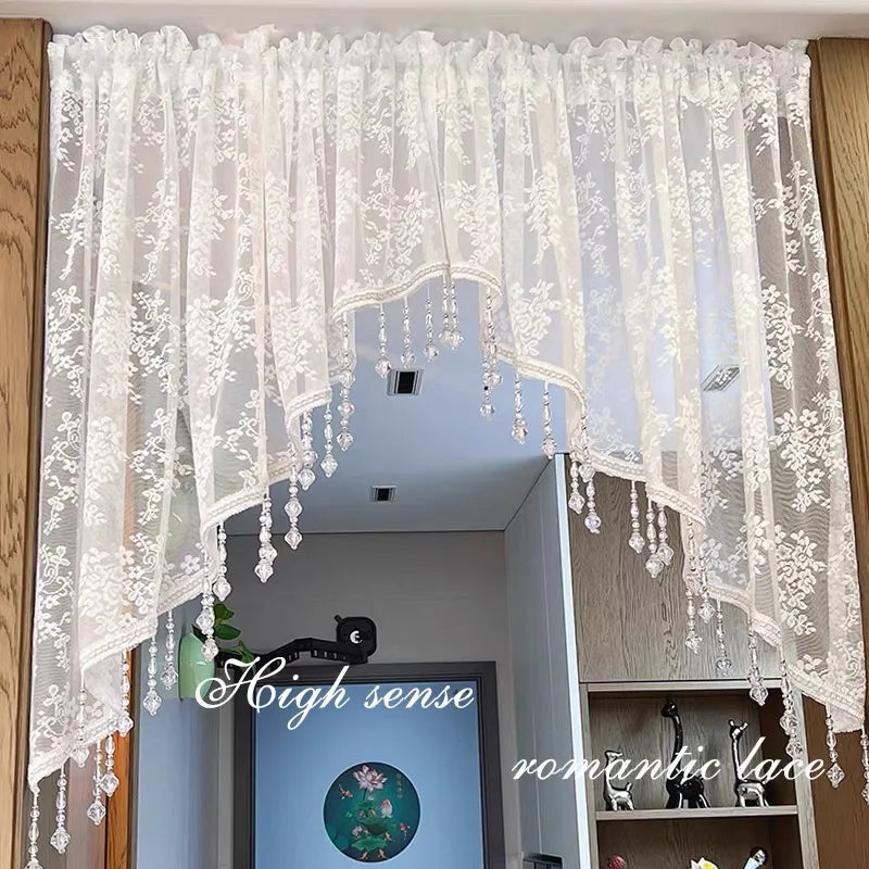 rideau floral transparent vintage dentelle romantique shabby chic blanc beigeclair
