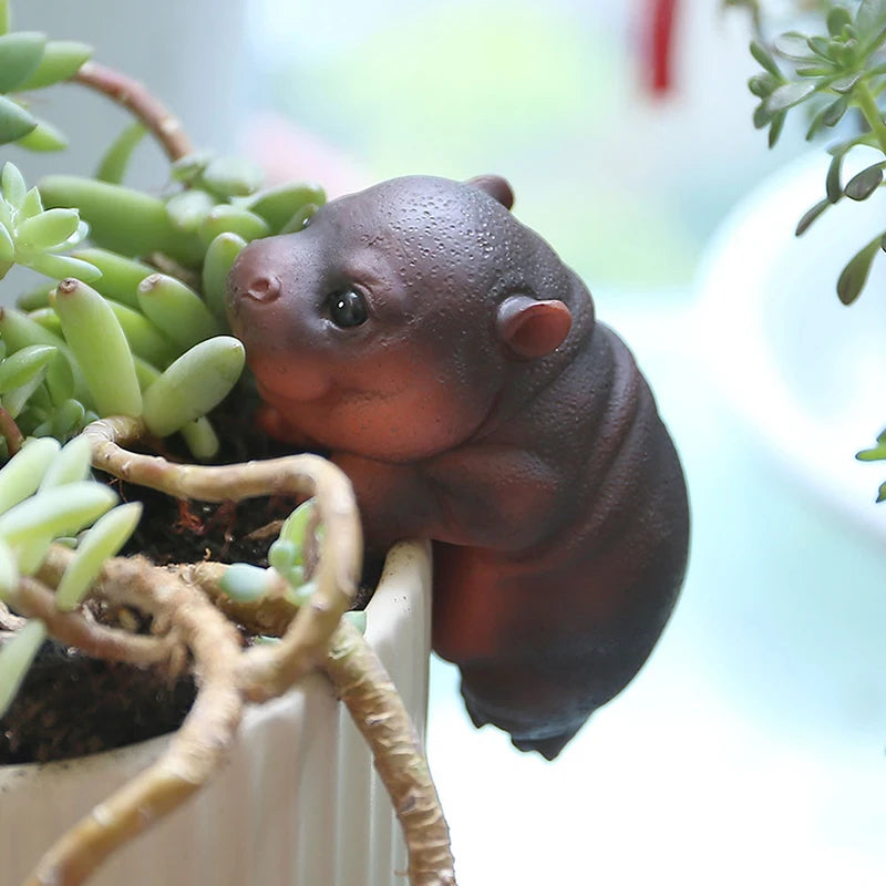 figurines animaux mignonnes résine hippopotame platypus loutre réaliste jardin extérieur decoration orangerie verte grise