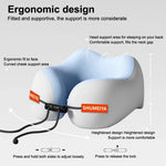 coussin voyage cou couleur bleu gris matière douce forme ergonomique ajustable moderne box rangement