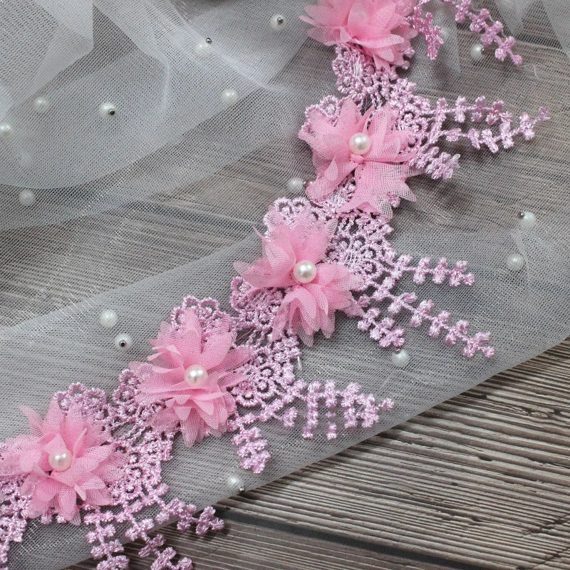 tissu dentelle polyester coton blanc noir rose clair violet fleurs romantique élégant DIY decoration