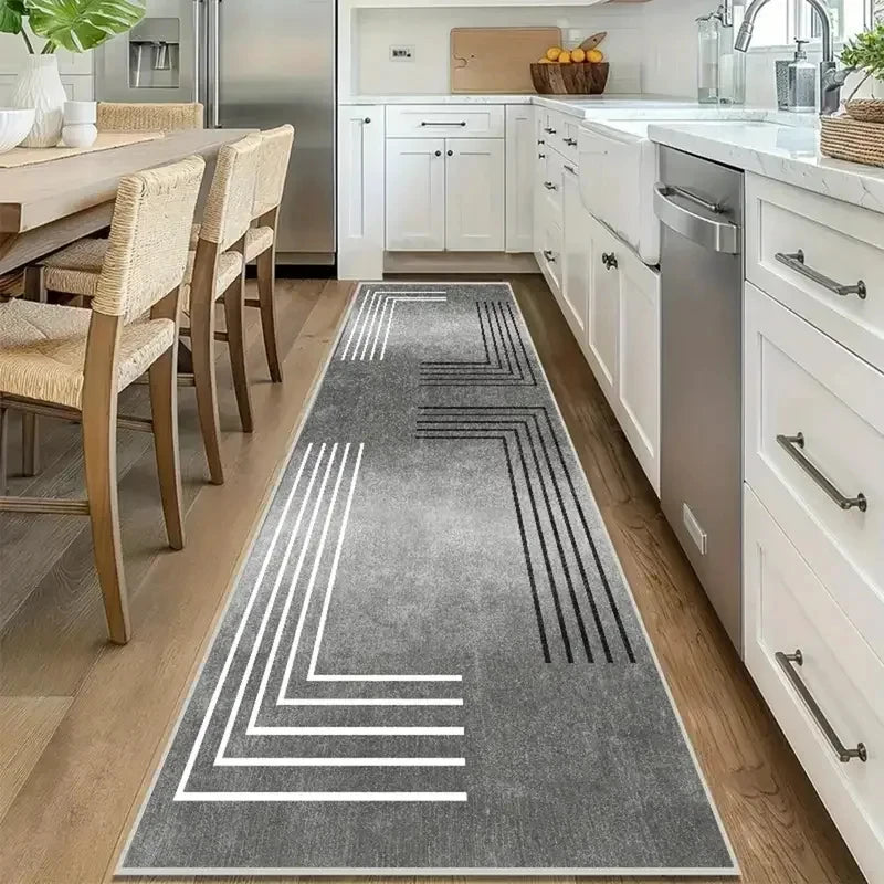 tapis géométrique moderne gris blanc antidérapant polyester maison chambre salle bain