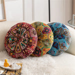 coussin siège rond bohème motifs floraux géométriques velours cotonnable intérieur extérieur