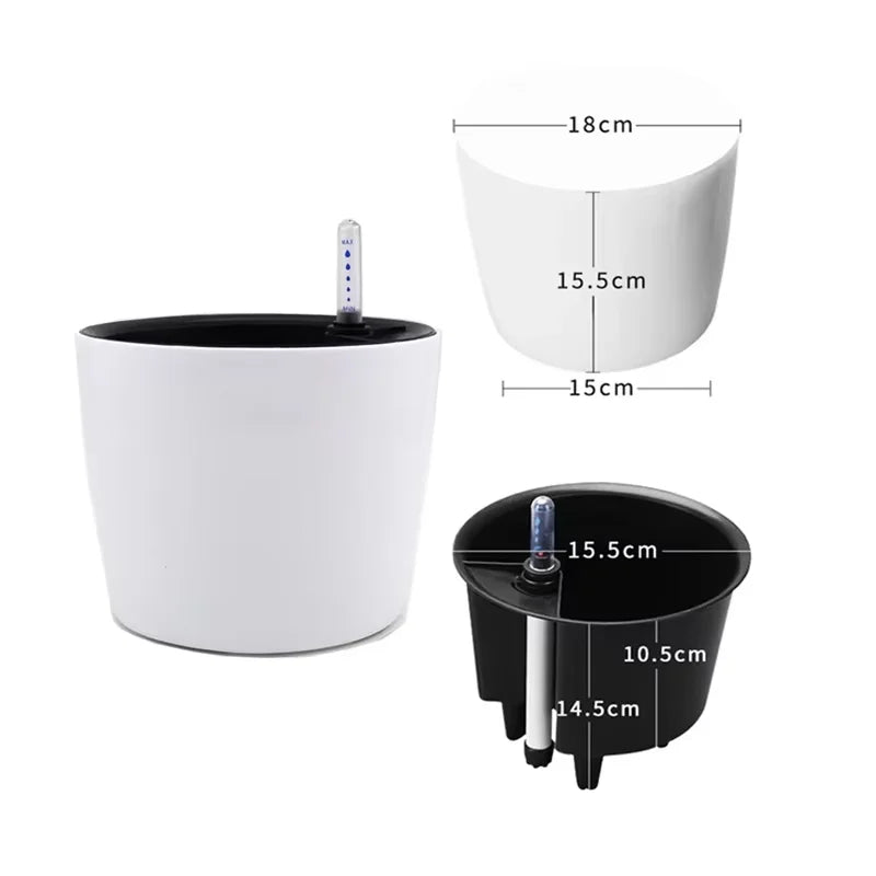 Pot plante auto arrosant moderne blanc indicateur niveau eau fleur verte rond