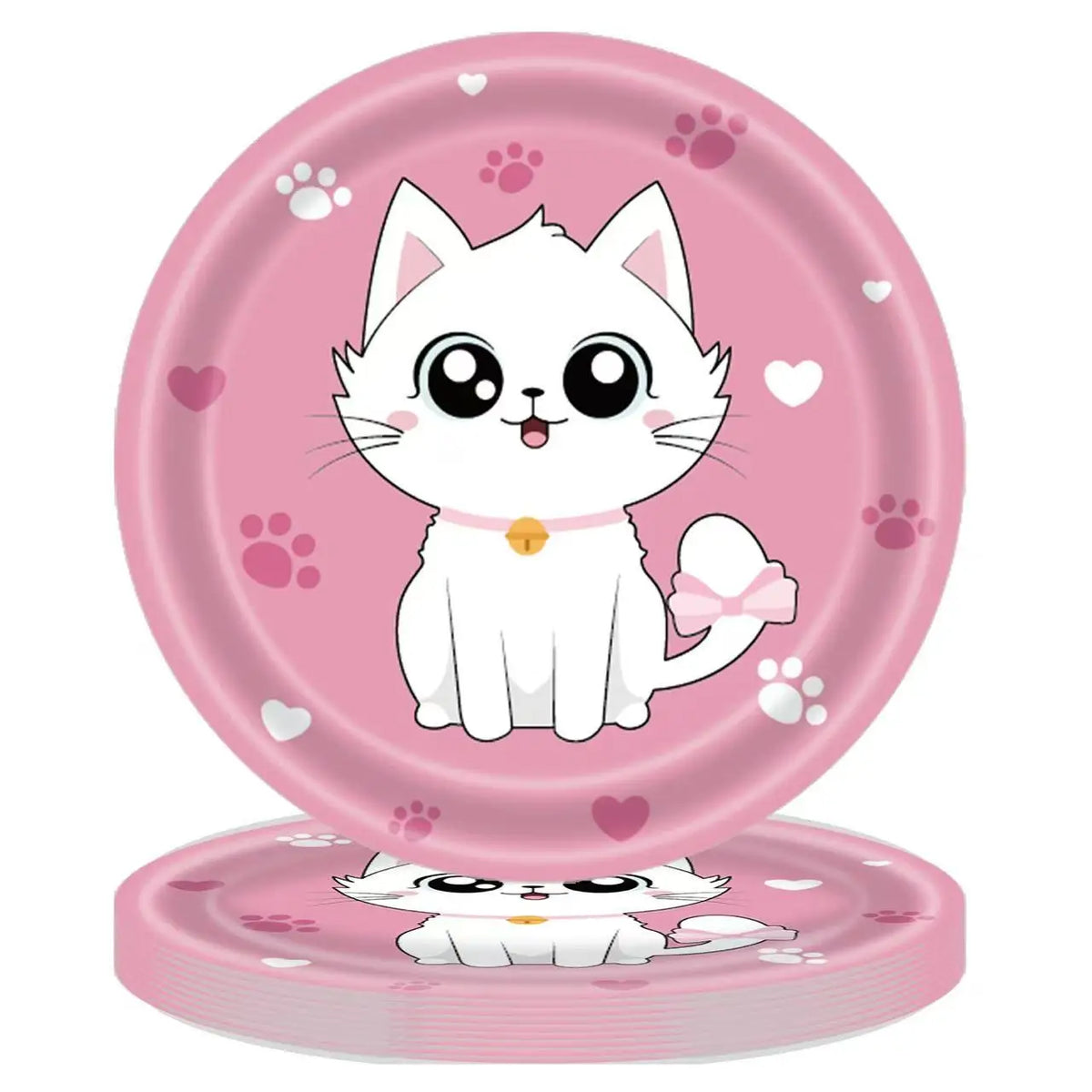 assiettes jetables papier motif chaton mignon coeur rose bleu jaune fête anniversaire bébé