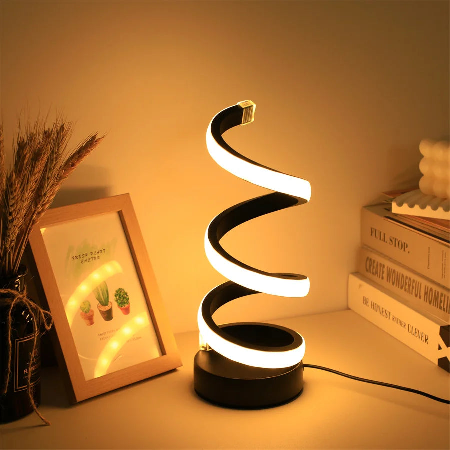 lampe table moderne spirale noir blanc orange réglable chambre salon