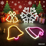 néons lumineux décoratifs cloche flocon arbre renne étoile couleurs vives câbles usb alimentation festive