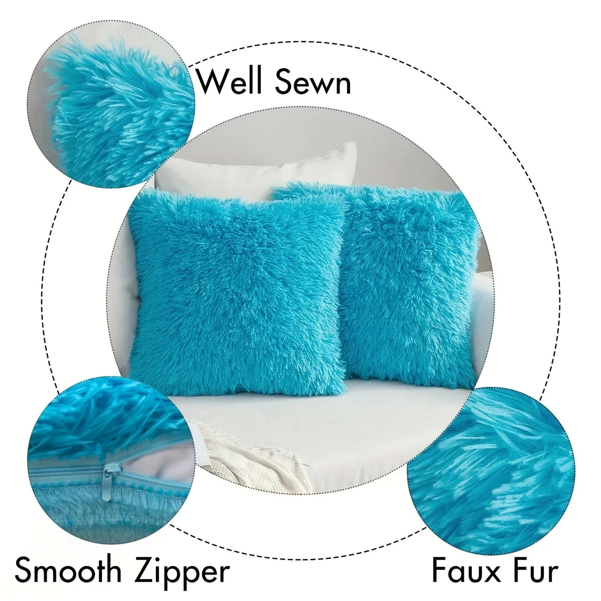 housses coussin décoratives peluche polyester moderne fermeture glissière bleu noir rose violet orange blanc