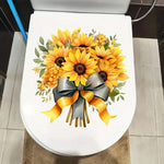 autocollants toilette moderne tournesols jaunes rubans gris vinyle pvc opaque décoration maison blanc