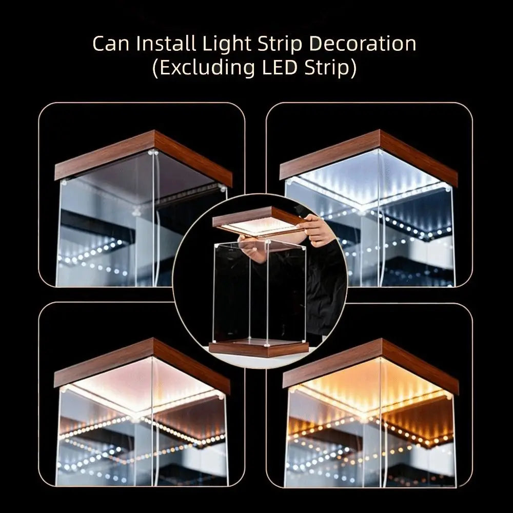 présentoir transparent moderne plateau bois clips métalliques rangement acrylique respectueux environnement empilable articles divers
