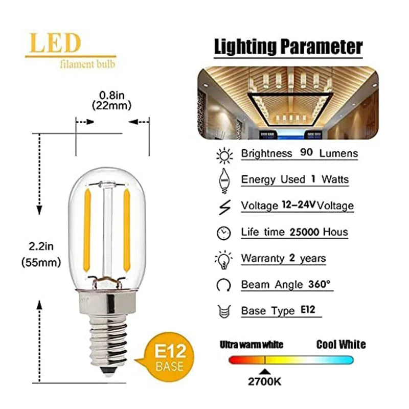 ampoule led e14 transparente filament doré 24v 360° moderne vintage 249 lumens 20000h