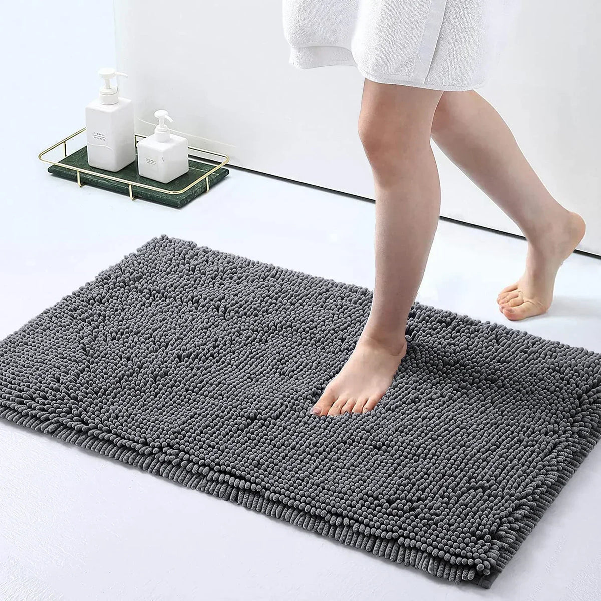 tapis bain bouclé noir gris moderne antidérapant salle bain absorbant durable respectueux environnement