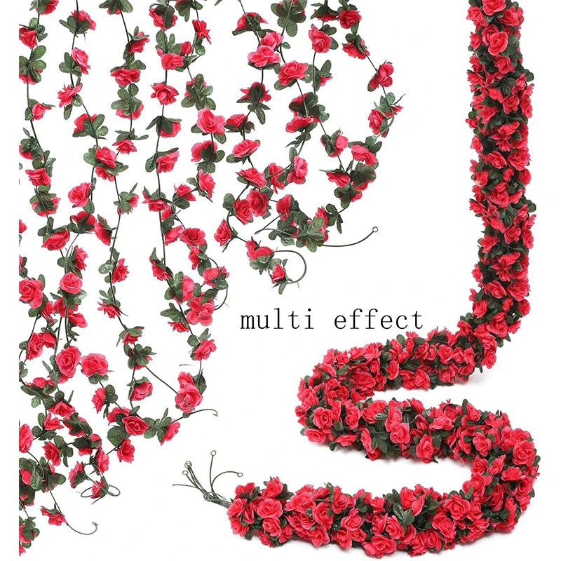 guirlande artificielle rose fleurs feuilles vertes decoration romantique maison mariageintérieur