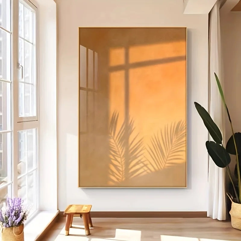 tableau moderne toile feuilles palmier orange beige sans cadre impression abstraite décoration salon chambre