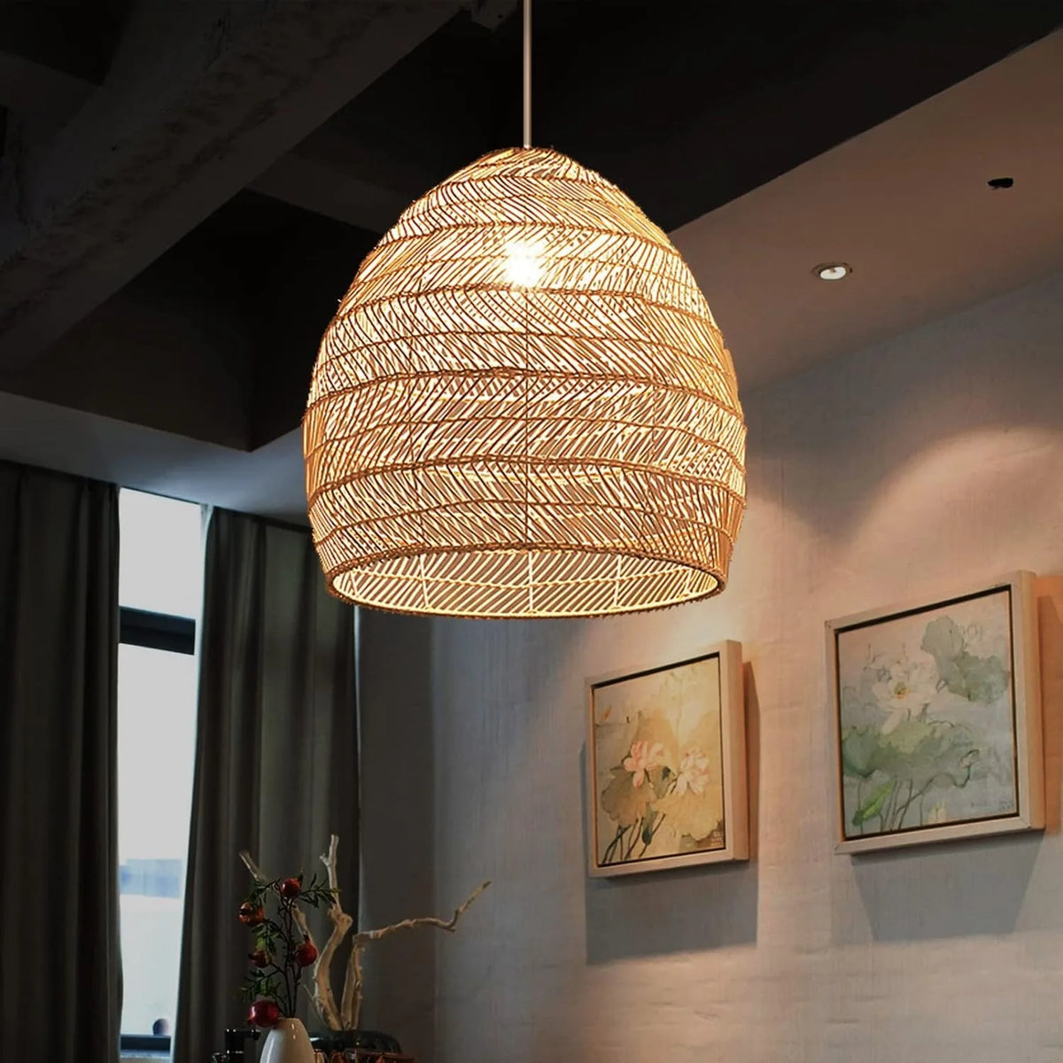 lampe suspendue tissage rotin naturel moderne rustique 25cm 35cm 40cm 50cm 60cm