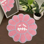 tapis sol moderne motif fleurs visage souriant antidérapant salle bain chambre