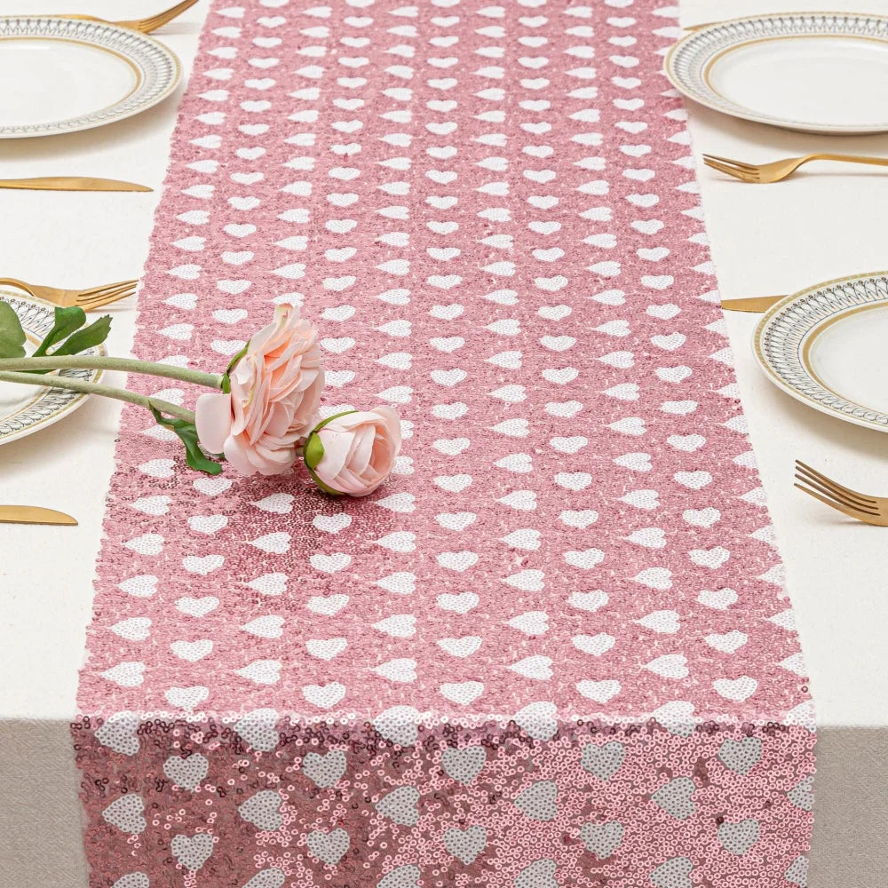 table table rose paillettes motifs cœurs décorative festive anniversaire mariage saint valentin
