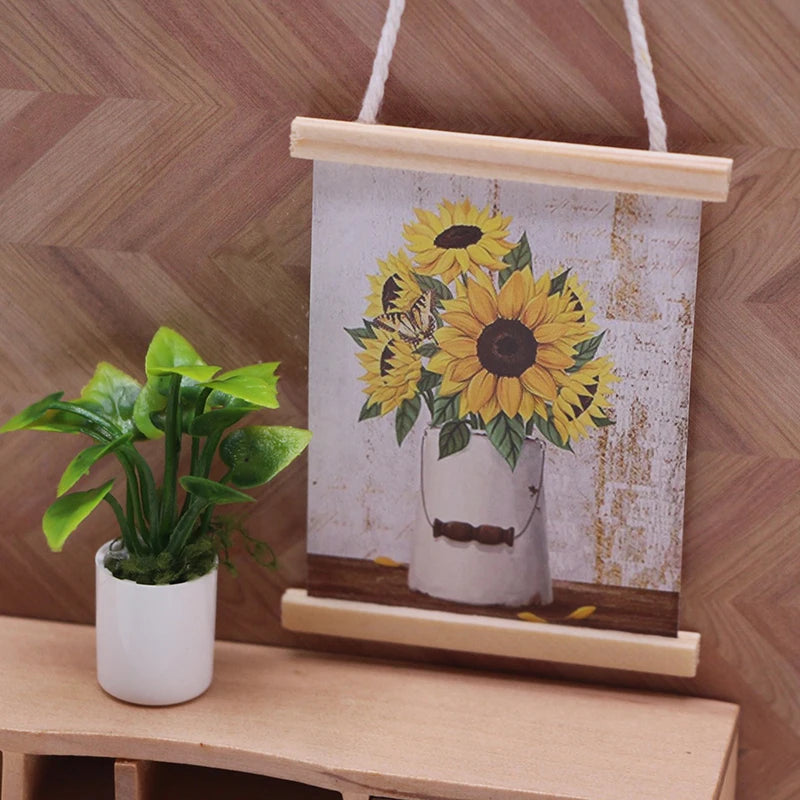 cadre mural suspendu rustique fleurs bois ancien tournesol marguerites vert blanc beige