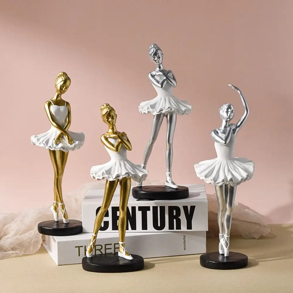 statue danseuse robe ballet posture classique or argent blanc moderne base plate