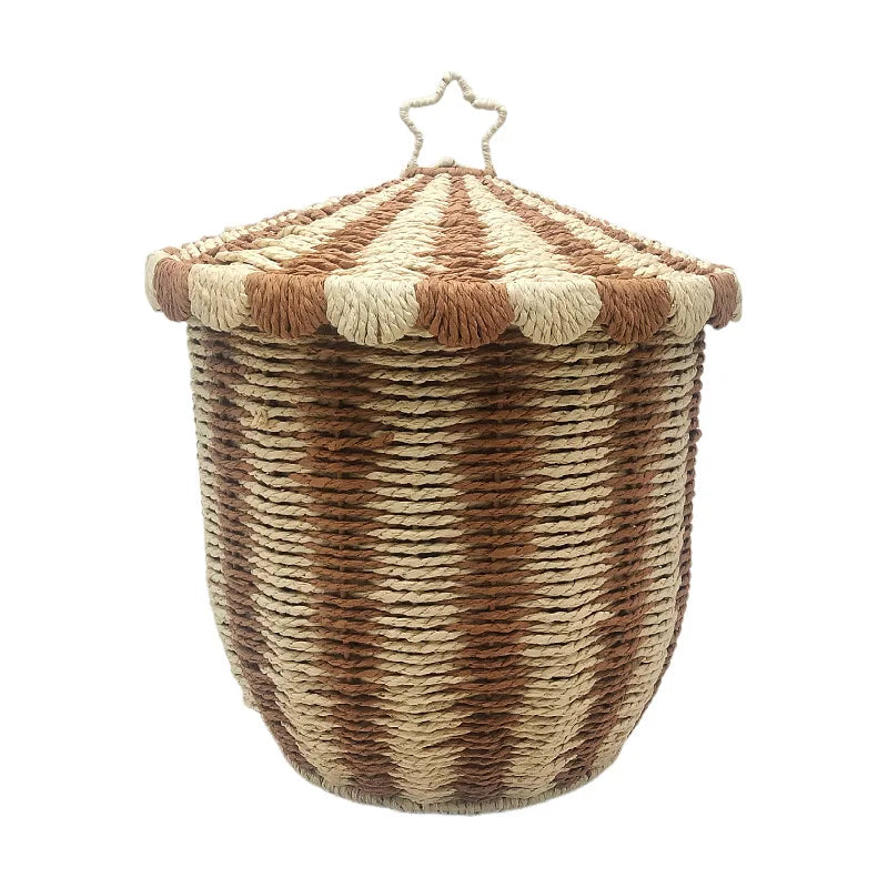 panier rangement rayé rouge blanc beige traditionnel réutilisable opacité petit grand chambre enfant