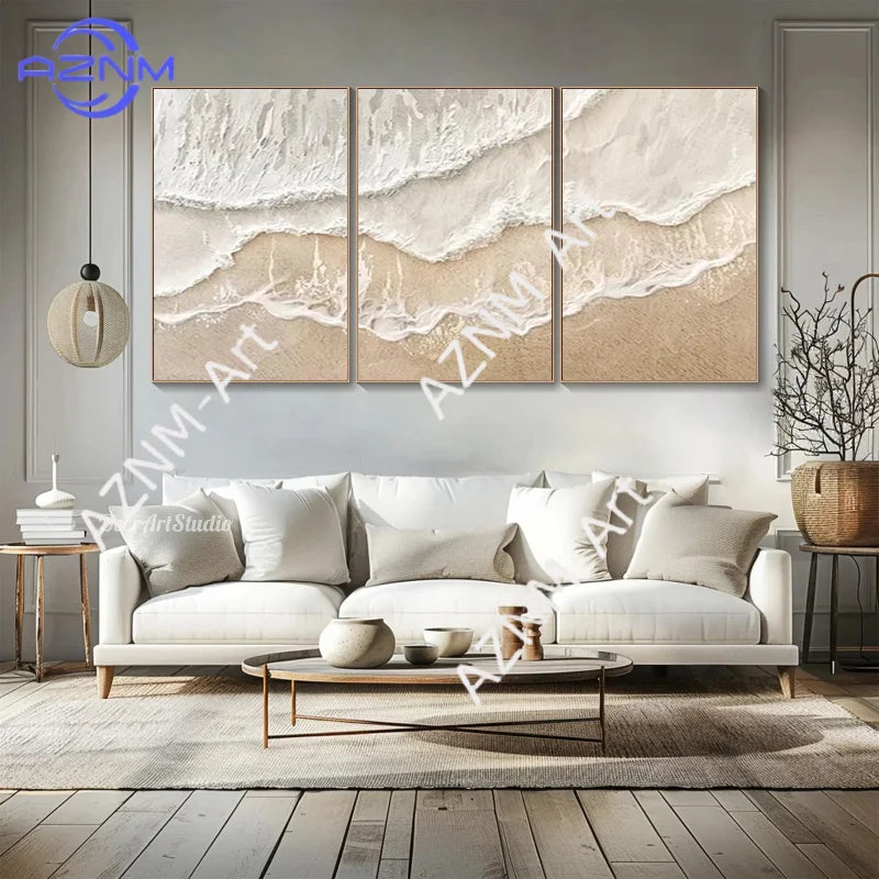 tableau mural abstrait vague plage beige texture sable art moderne décoration salon chambre salon