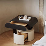 table chevet moderne minimaliste bois noir tiroir double porte chambre noire crèmeintérieurclair