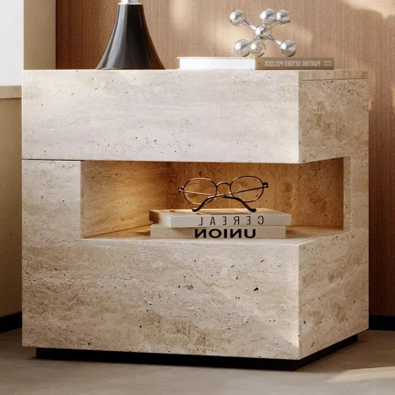 table nuit moderne minimaliste bois pierre naturelle lampes ledintérieur visible