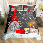 Housse de couette Noël scandinave motif Père Noël et gnomes sur lit