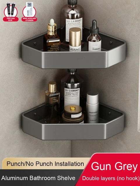 étagère salle bain moderne adhésive métal gris plat niveaux crochets rangement góc