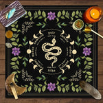 tapis mandala serpent floral occulte noir blanc violet vert or