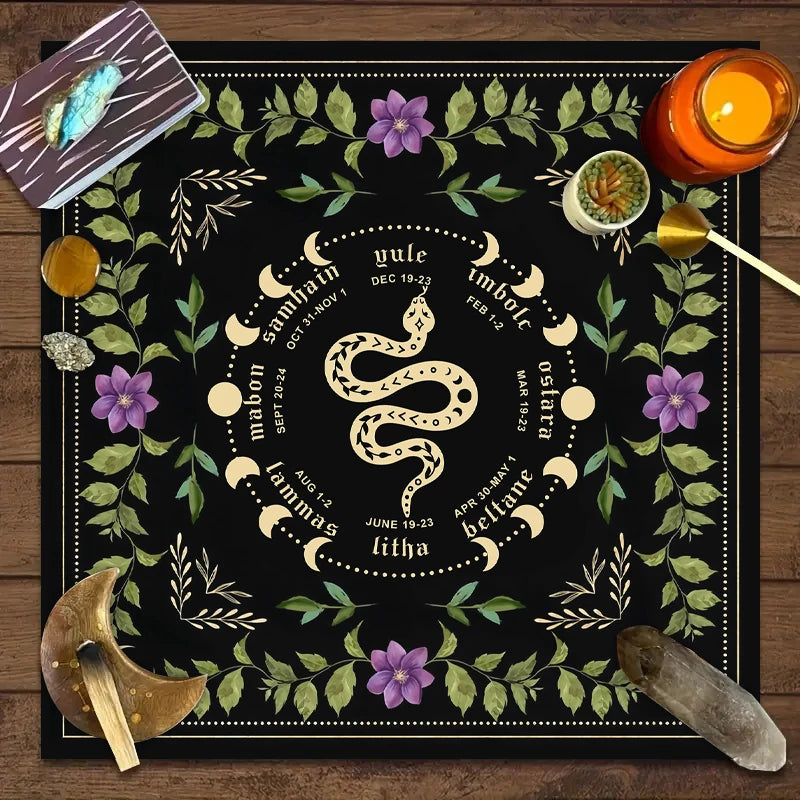 tapis mandala serpent floral occulte noir blanc violet vert or