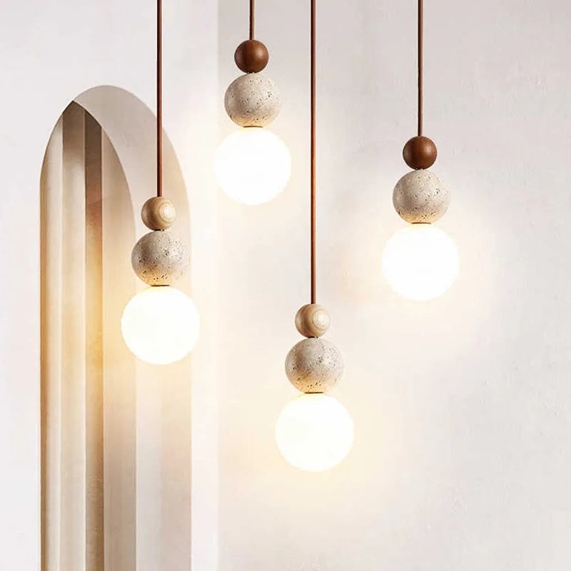 suspension lumineuse pierre moderne 6000K 4000K 3000K beige claire granuleuse salon chambre