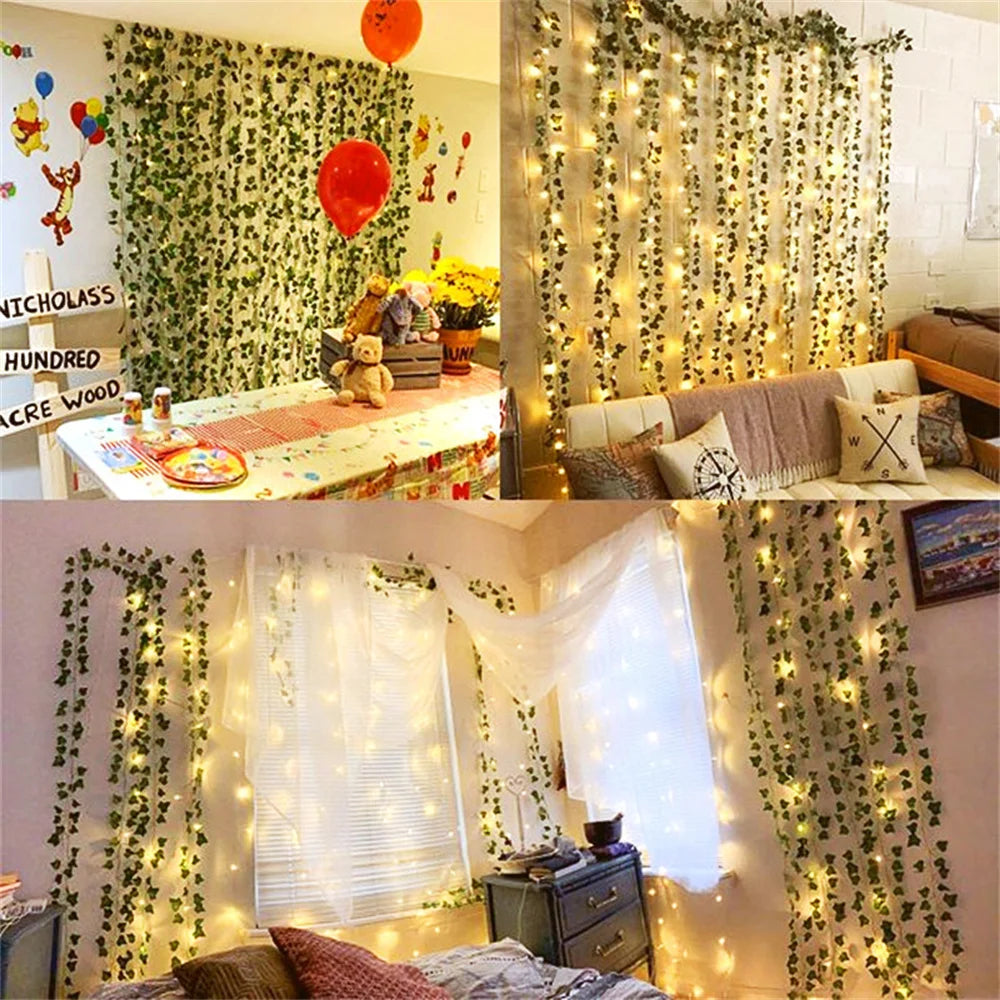 guirlande lumineuse feuilles vertes led blanc extérieur moderne décoration mariage chambre festive