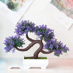 plantes artificielles bonsaï rouge vert rose fleurs simples feuilles fines pot gravier décoration extérieur