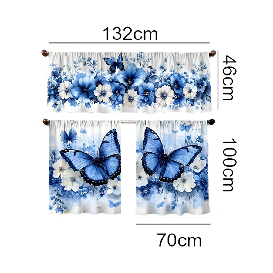 rideau moderne floral bleu papillons salon printemps haute qualité polyester
