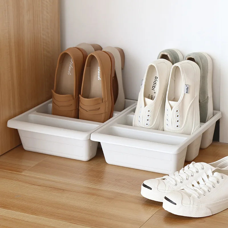 Boîte de rangement japonaise pour chaussures 3 étagères en plastique PP gris clair
