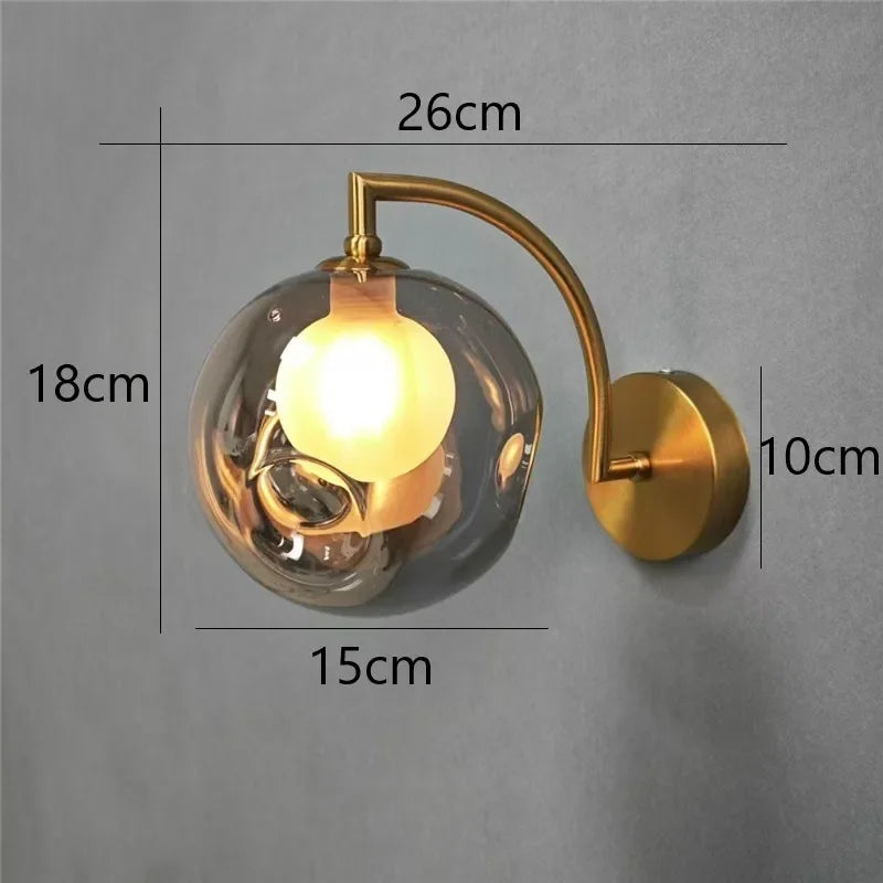 applique murale moderne or transparent sphérique led minimaliste fixée mur