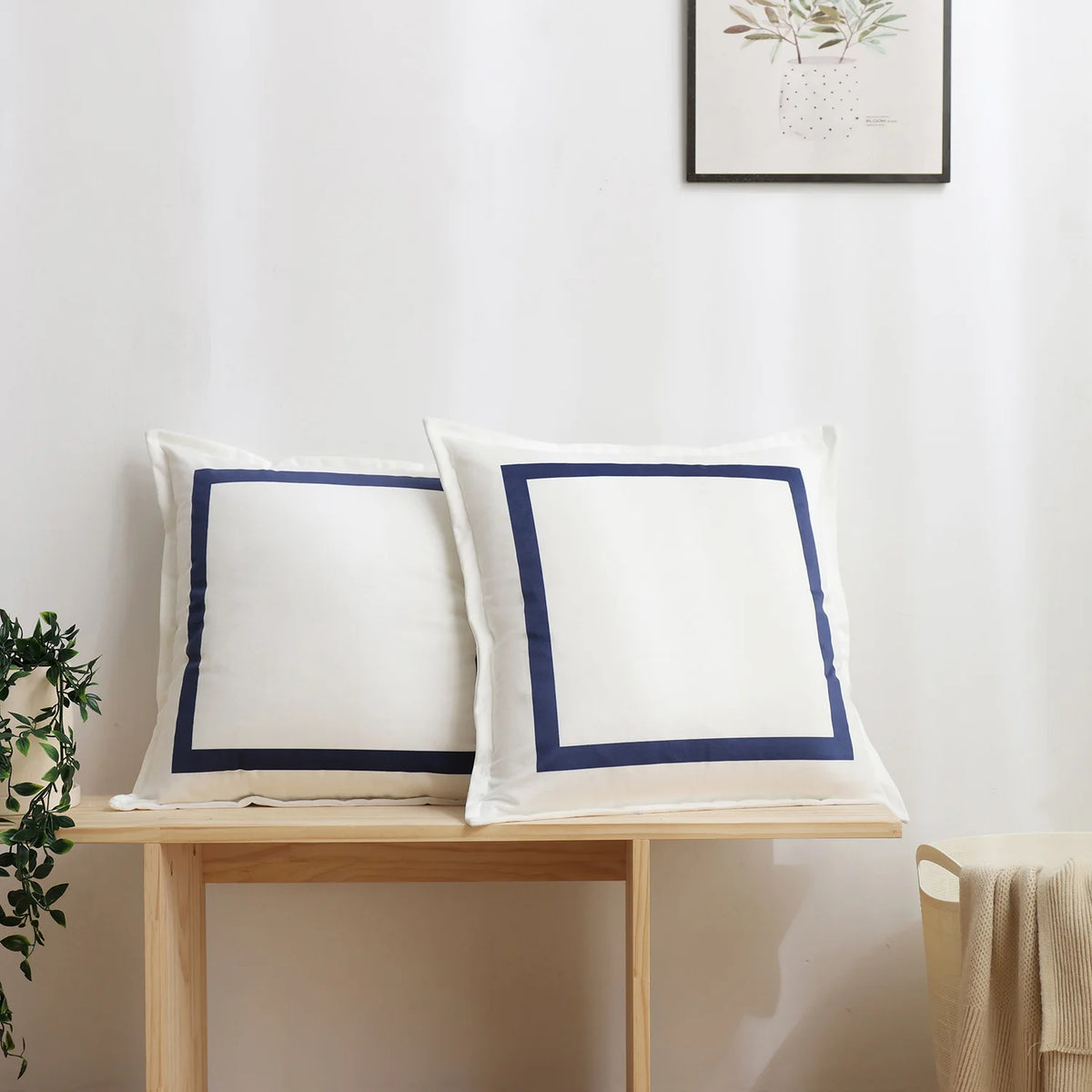 coussins velours imprimés géométriques carrés noir bleu bord simple minimaliste 40x40cm 45x45cm