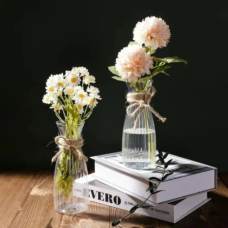 vases transparents verre cannelé fleurs artificielles rustique décorations tables arrangements floraux
