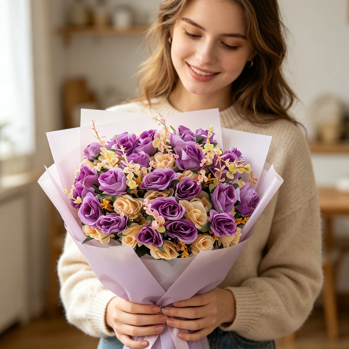 décoration maison bouquet fleurs artificielles roses soie modernes élégantes baby shower mariage anniversaireextérieur