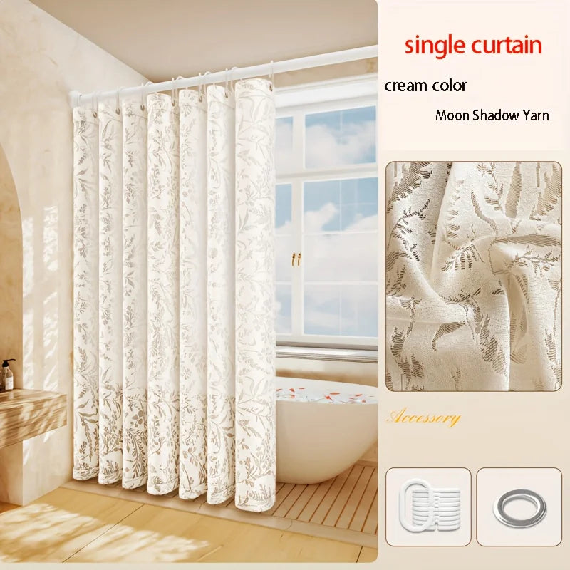 rideau douche imprimé floral beige clair semi transparent classique anneaux métalliques polyester relief