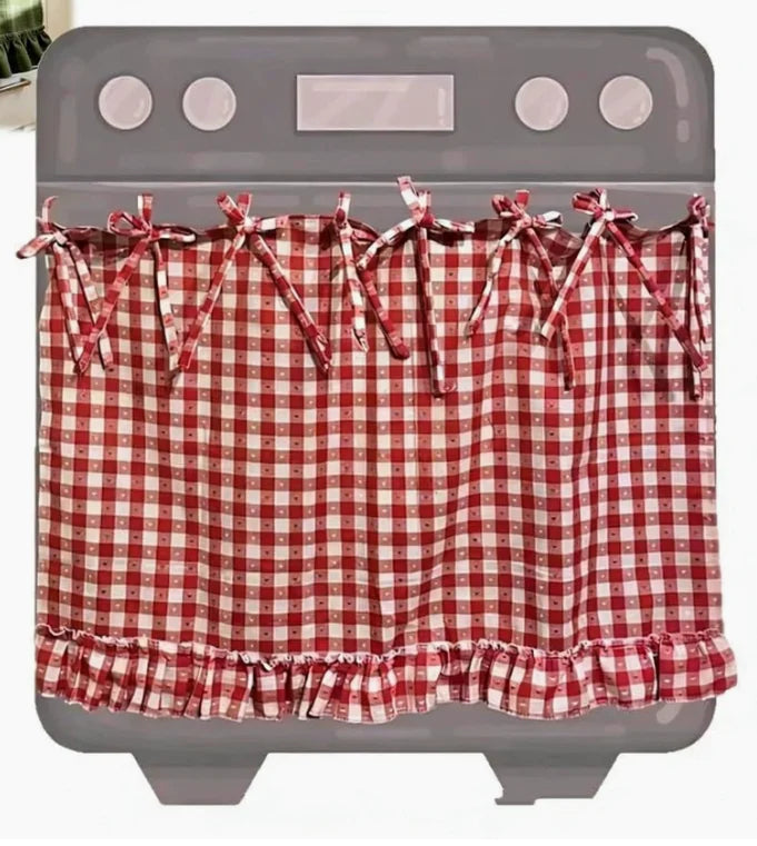 jupette oven vichy rouge blanc fermière rubans nouer écran intimité placard cache cuisinière