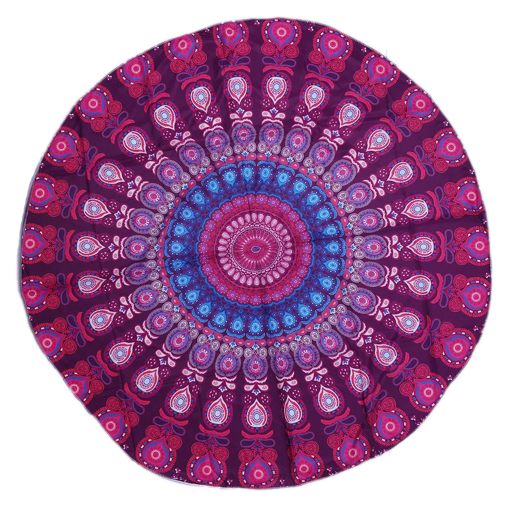 serviette plage ronde motif mandala boho chic coton polyester décorative grande plage été