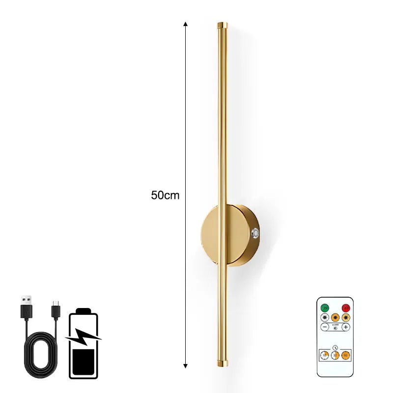lampe murale led rechargeable sans fil noir doré moderne télécommande tactile 50cm 80cm