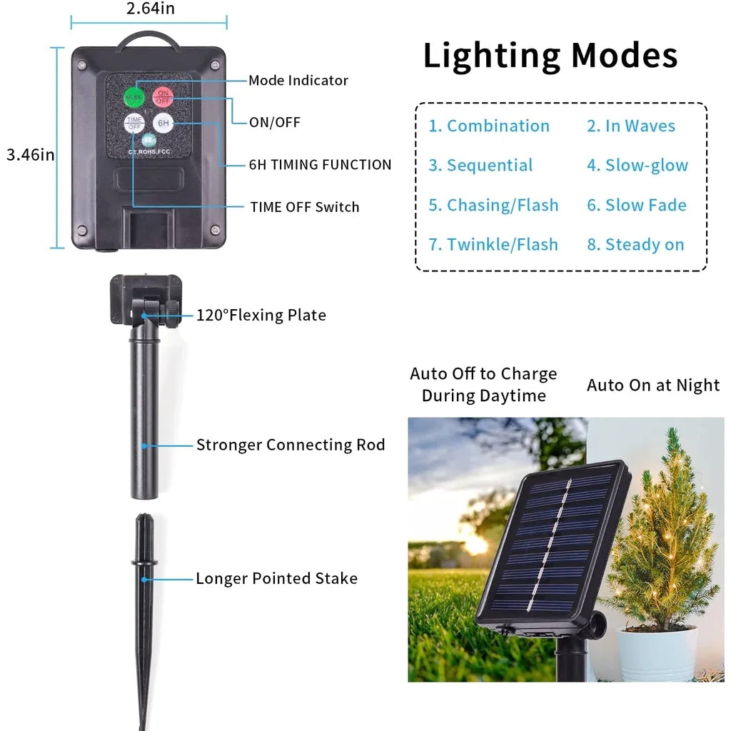 guirlande lumineuse solaire 200 leds multicolore 22m moderne métallique brillante imperméable