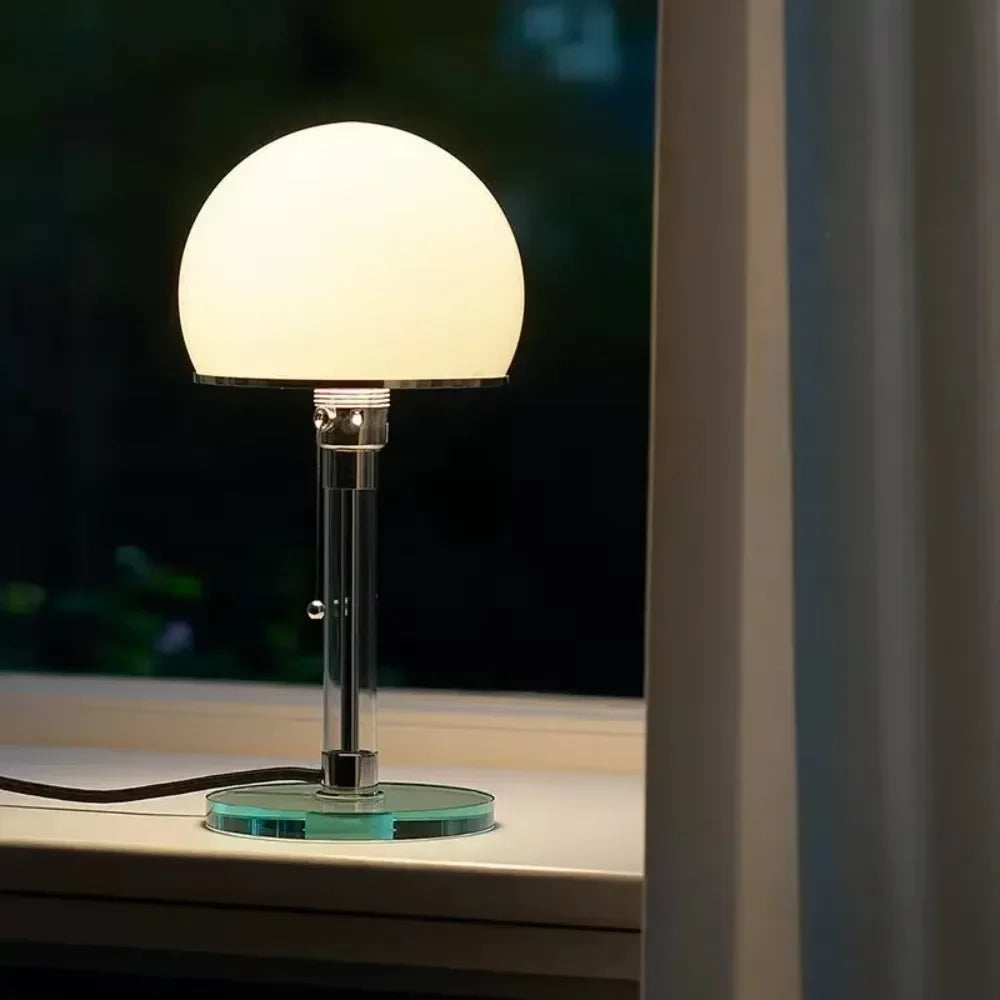 lampe table moderne blanc chrome vert translucide semi transparent interrupteur levier