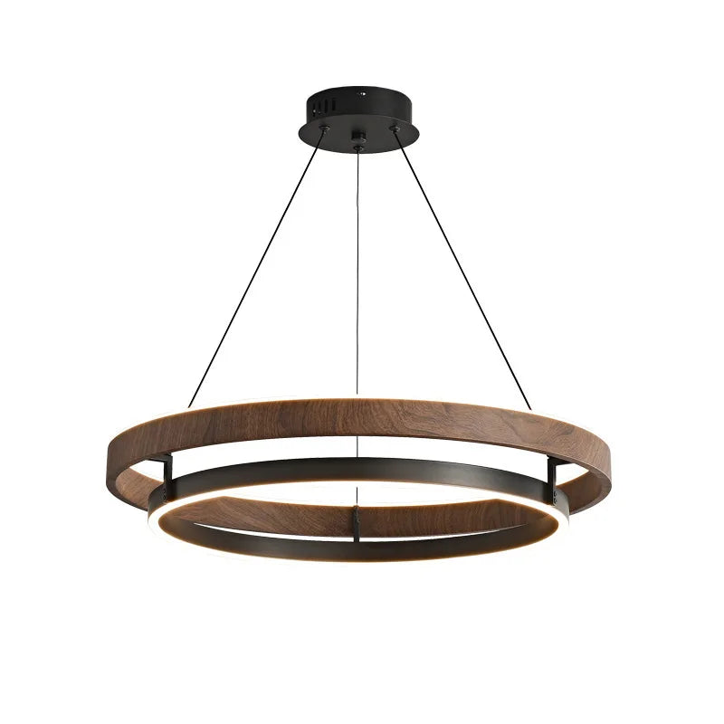 suspension lumineuse moderne bois foncé anneau concentrique éclairage led minimaliste