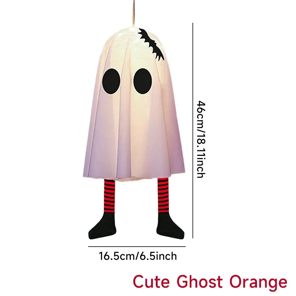 décoration halloween fantôme blanc suspendu chaussettes colorées yeux noirs led clignotante boîte piles