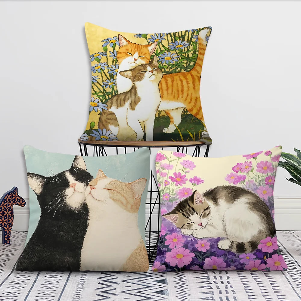 housses coussin imprimées chats fleurs modernes décoratives 35x35cm 40x40cm 45x45cm 50x50cm 60x60cm