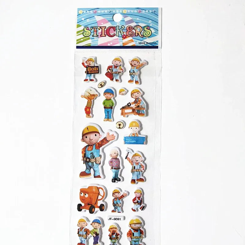 sticker cartoon personnages construction machines texte BIG logo STICKERS enfants jouets bleu orange jaune