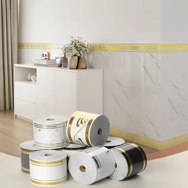 ruban décoratif auto adhésif 5m 10cm noir doré rayures modernes